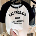 Women'S California Graphic T-Shirt - Black & White Casual Crew Neck Tee with Heart Design, "EST. 1776 LOS ANGELES United States" Print, Short Sleeve Summer Top, Ladies T Shirts