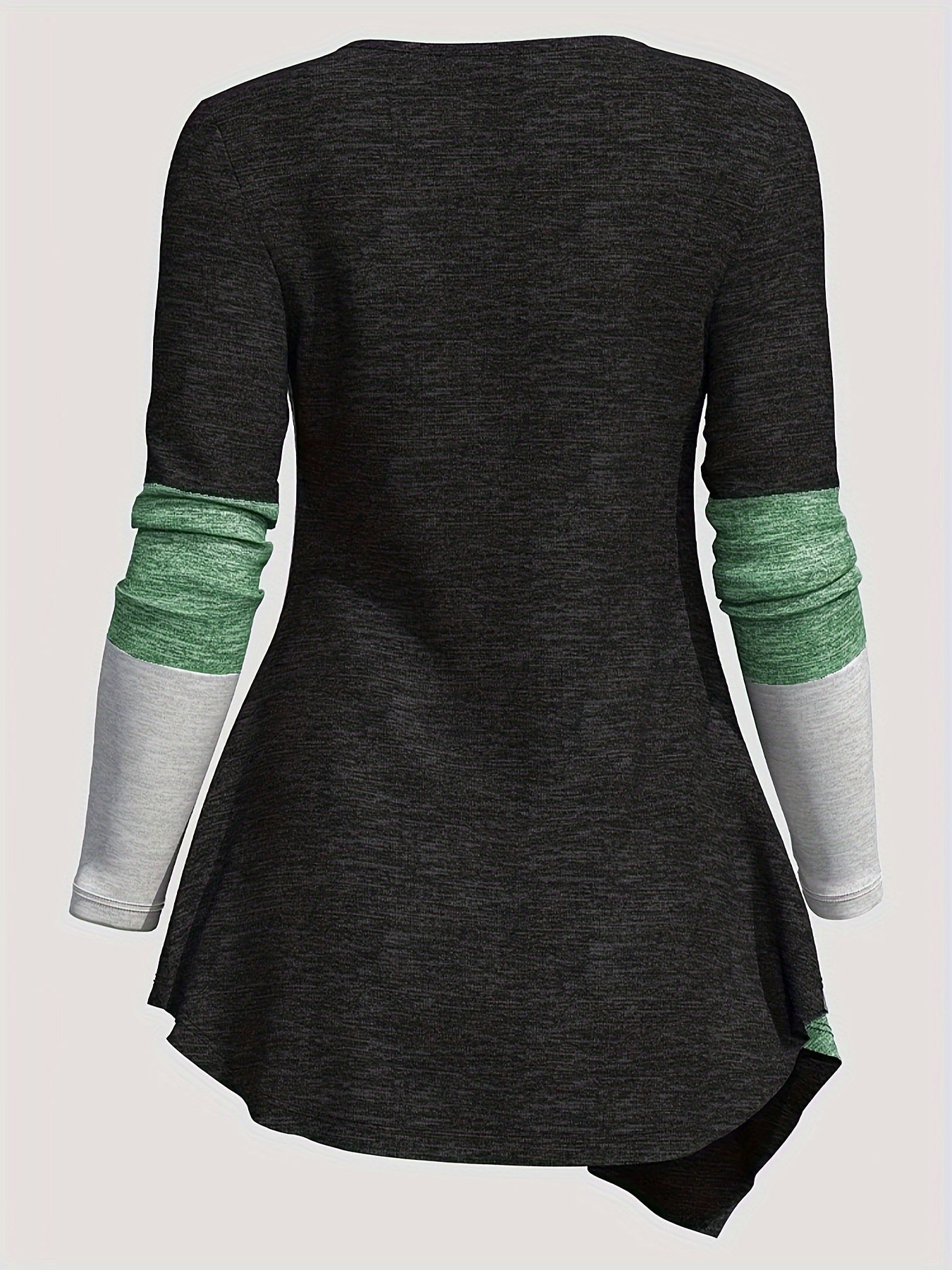 Women'S Long-Sleeve Top with a Collared Design, Featuring an Irregular Hem And Color Block Stitching