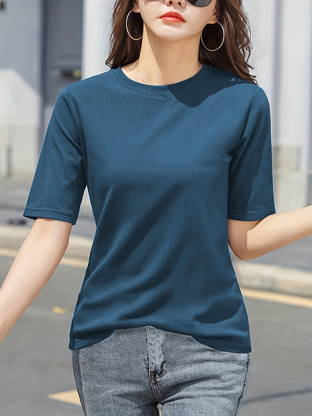 Women'S Elegant Solid Color T-Shirt - Soft Pink Crew Neck Short Sleeve Top, Perfect for Summer Fashion, Everyday Tshirt | Versatile Top | Comfortable Fit