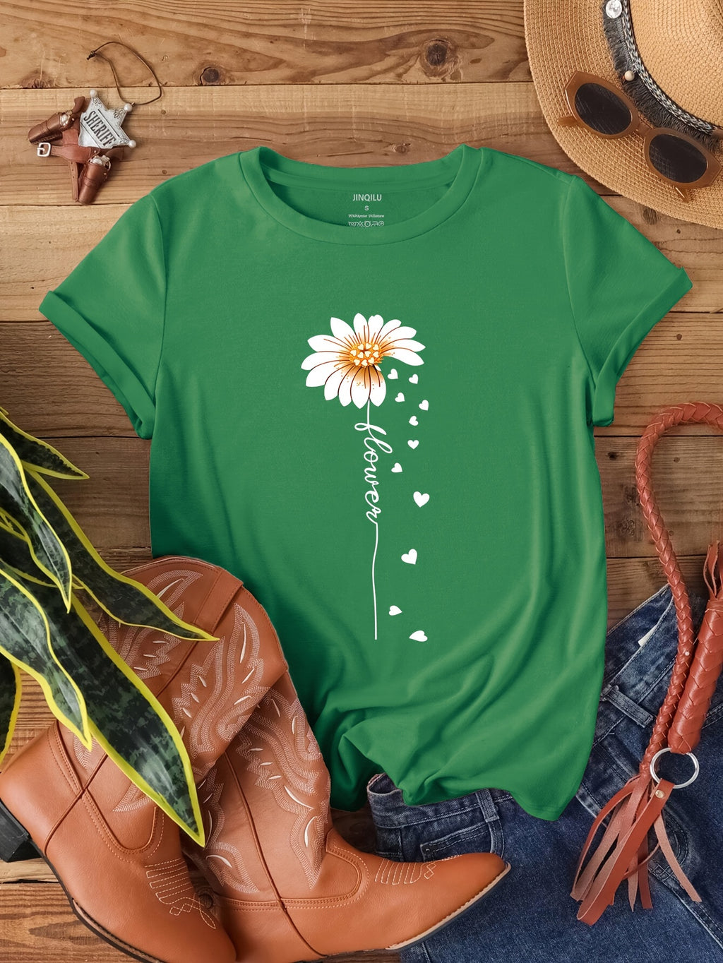 7040[2023 New Arrival Small Version Daisy Heart Print T-Shirt]