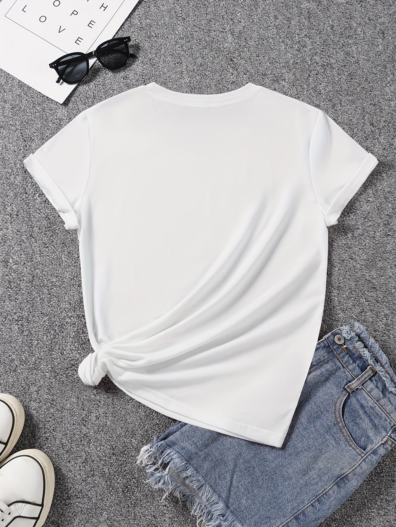 2025 New Yellow Heart Print Fashion Casual Loose Round Neck Short Sleeve T-Shirt, Summer/Spring Women's Loose Sexy Sweet Cute Vacation Top