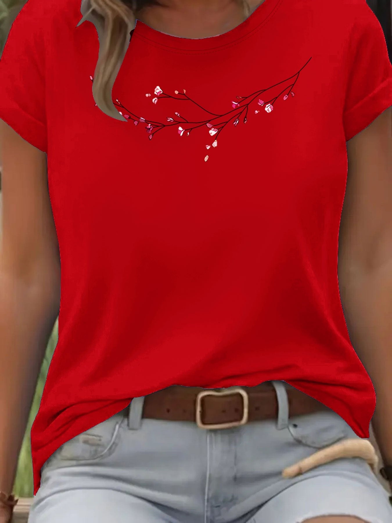 Floral Fashion Art Print Design T-Shirt, Short Sleeve Round Neck Casual Top for Summer Spring Women's Clothing Birthday Gift Friend Present Sister Presents