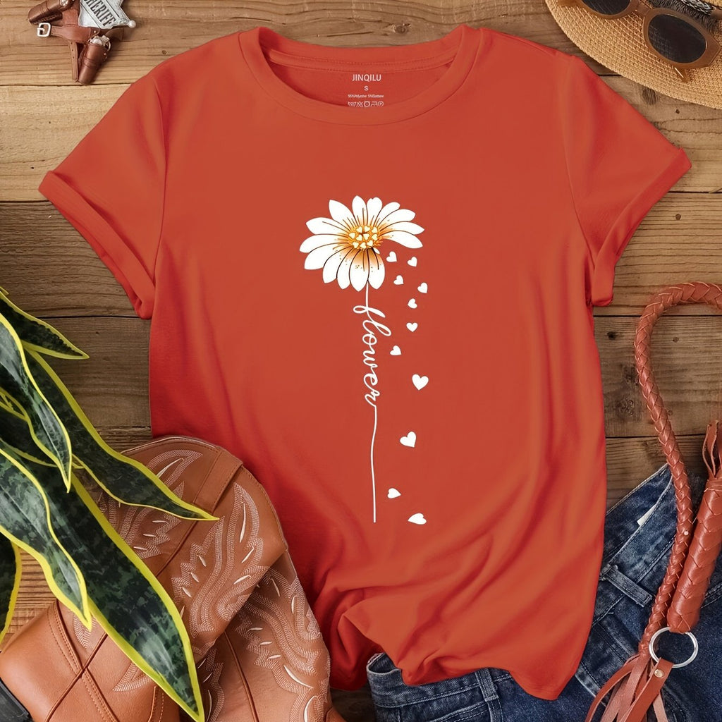 7040[2023 New Arrival Small Version Daisy Heart Print T-Shirt]