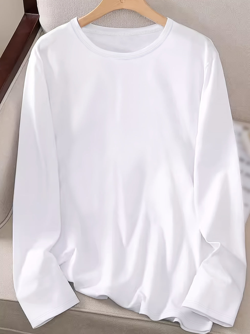 Solid Color T-shirt, Long Sleeve Crew Neck Casual Top for Spring & Fall, Women's Clothing