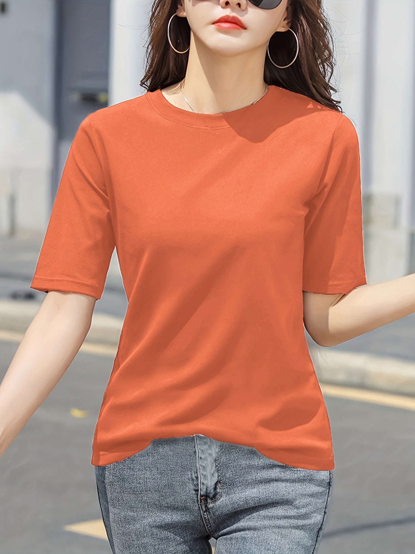 Women'S Elegant Solid Color T-Shirt - Soft Pink Crew Neck Short Sleeve Top, Perfect for Summer Fashion, Everyday Tshirt | Versatile Top | Comfortable Fit