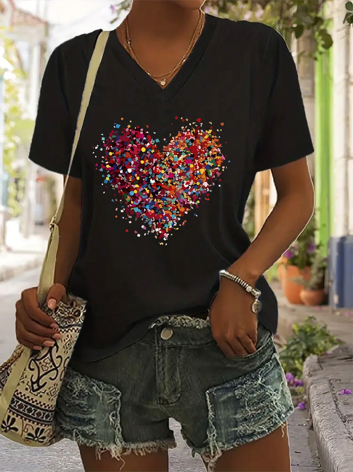 Women'S Fashion T-Shirt with a Love Printed Design, V-Neck Casual Short-Sleeve T-Shirt for Women