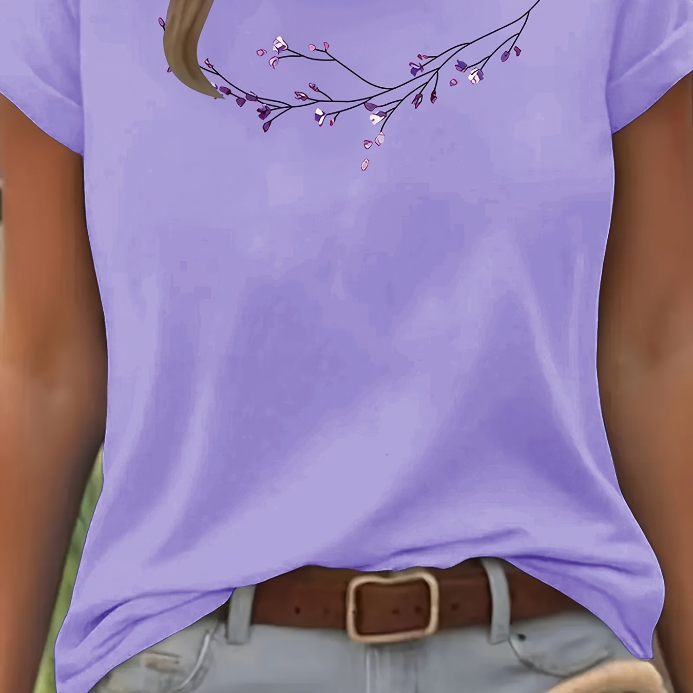 Floral Fashion Art Print Design T-Shirt, Short Sleeve Round Neck Casual Top for Summer Spring Women's Clothing Birthday Gift Friend Present Sister Presents