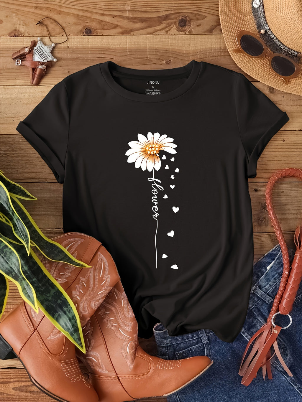 7040[2023 New Arrival Small Version Daisy Heart Print T-Shirt]