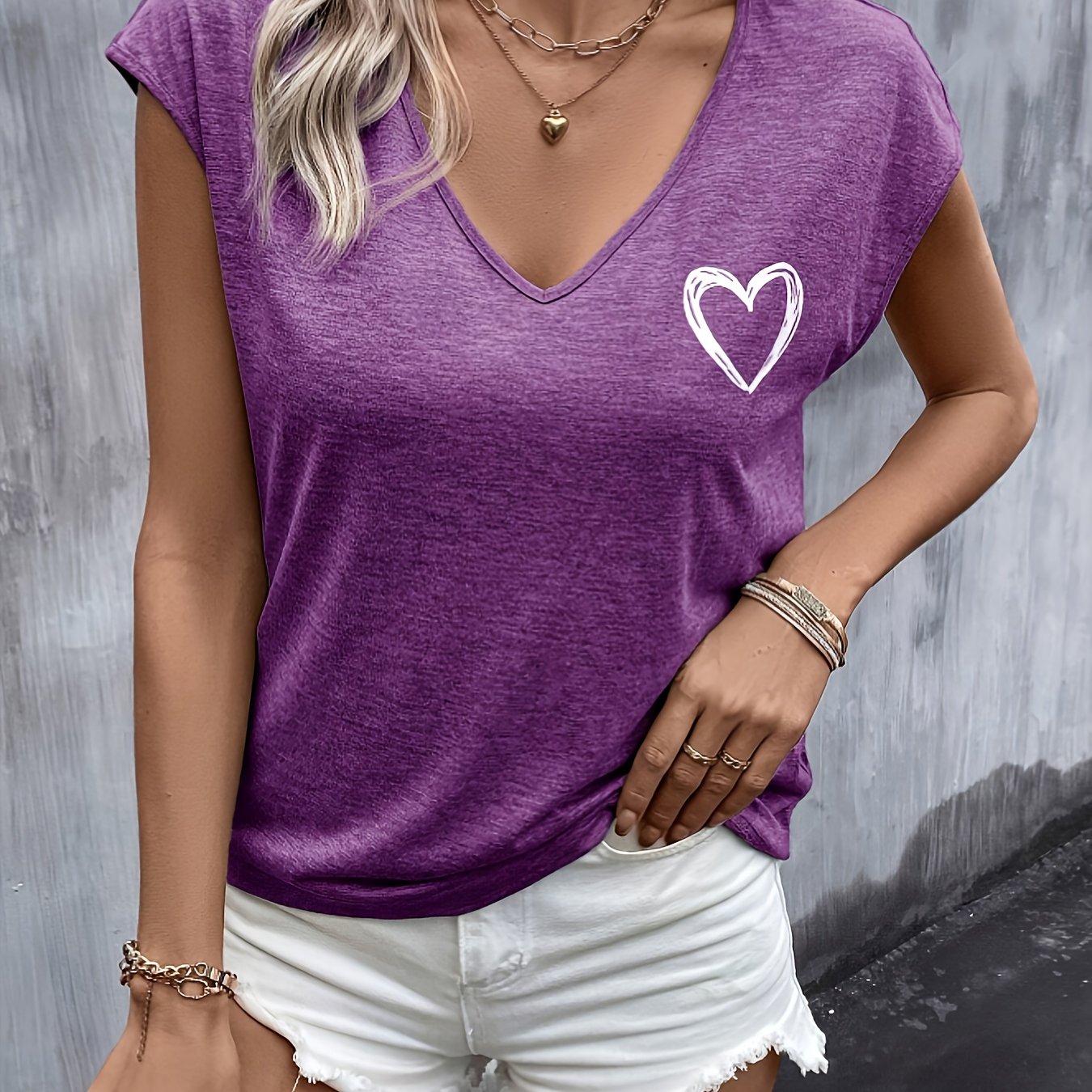 Summer Heart Print Batwing Sleeve T-Shirt