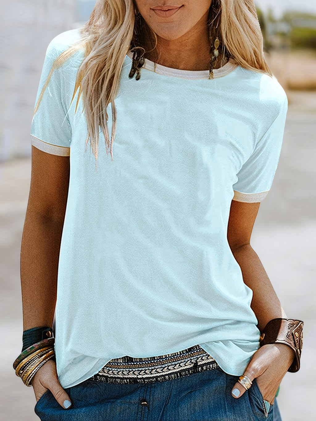 Loose Crew Neck T-shirt, Casual Simple Short Sleeve Summer T-Shirts Tops, Women's Clothing