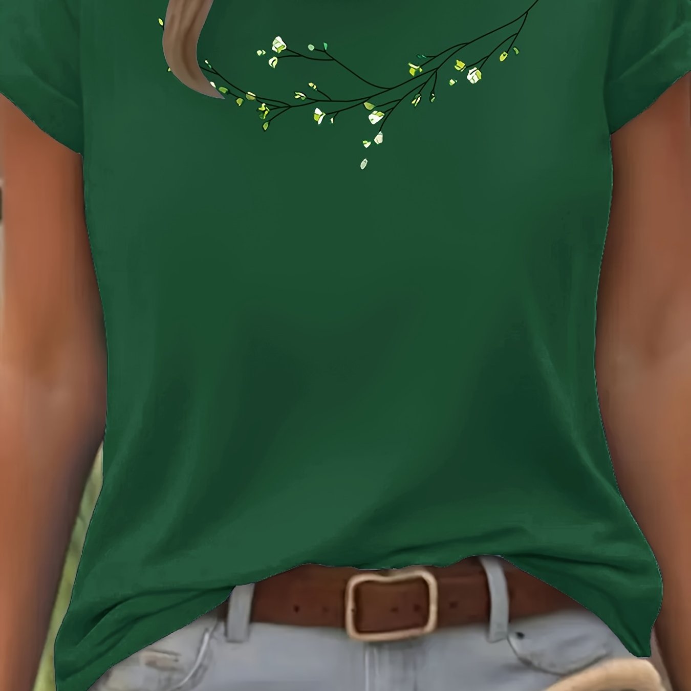 Floral Fashion Art Print Design T-Shirt, Short Sleeve Round Neck Casual Top for Summer Spring Women's Clothing Birthday Gift Friend Present Sister Presents