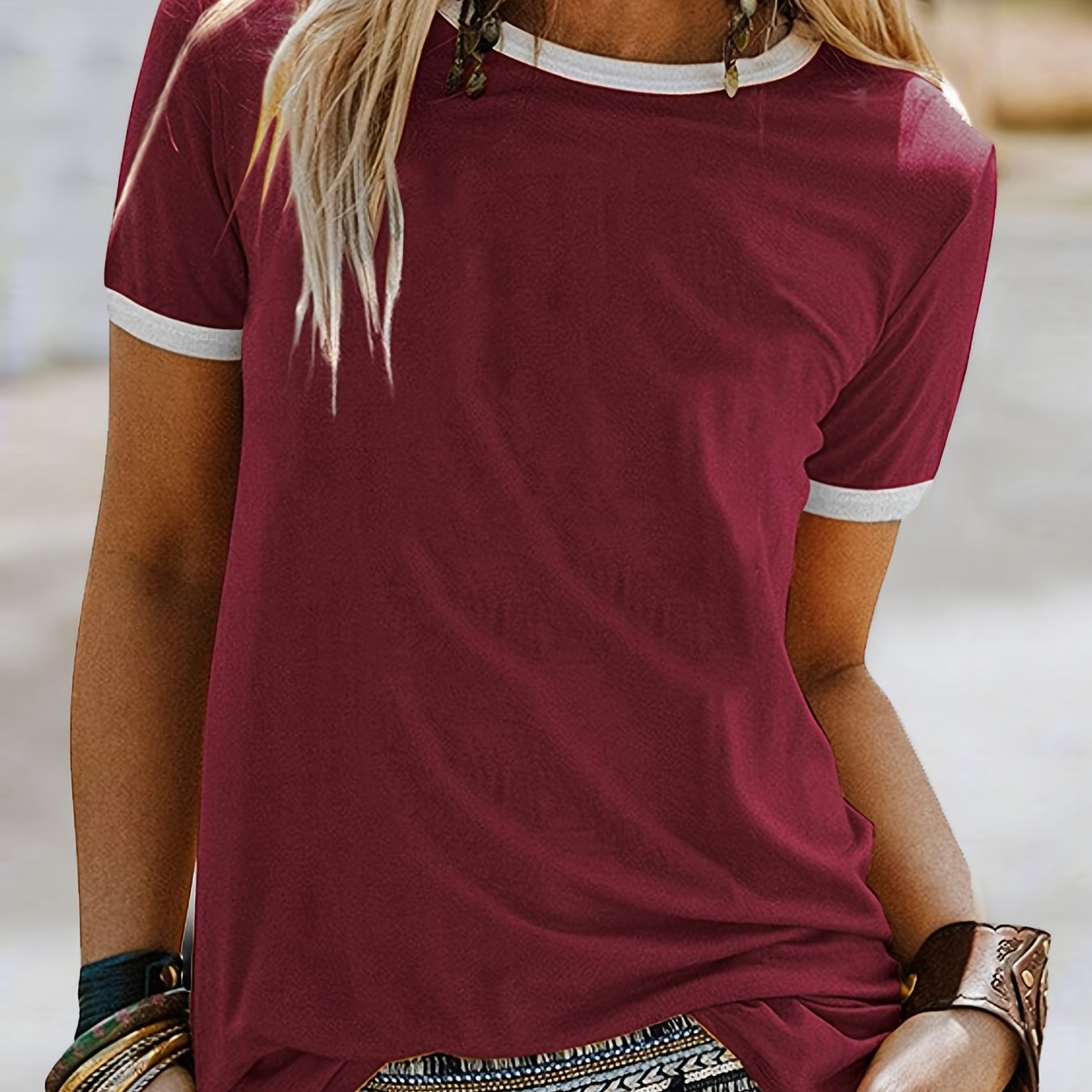 Loose Crew Neck T-shirt, Casual Simple Short Sleeve Summer T-Shirts Tops, Women's Clothing