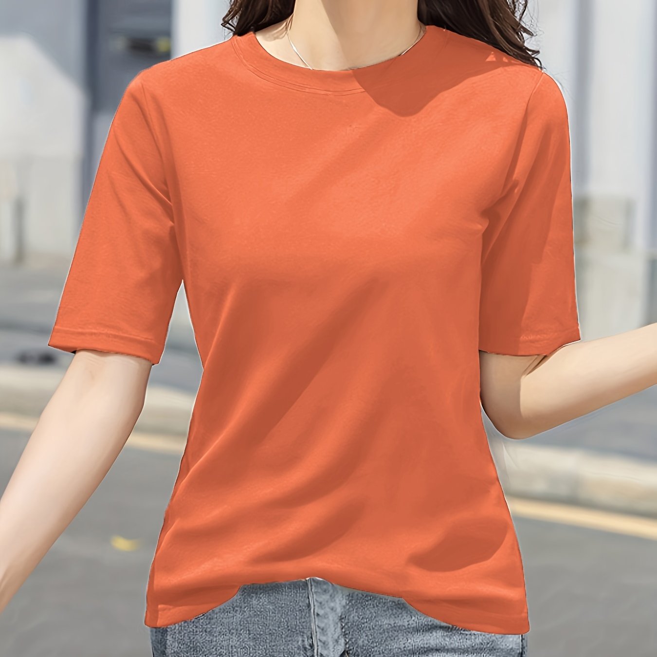 Women'S Elegant Solid Color T-Shirt - Soft Pink Crew Neck Short Sleeve Top, Perfect for Summer Fashion, Everyday Tshirt | Versatile Top | Comfortable Fit