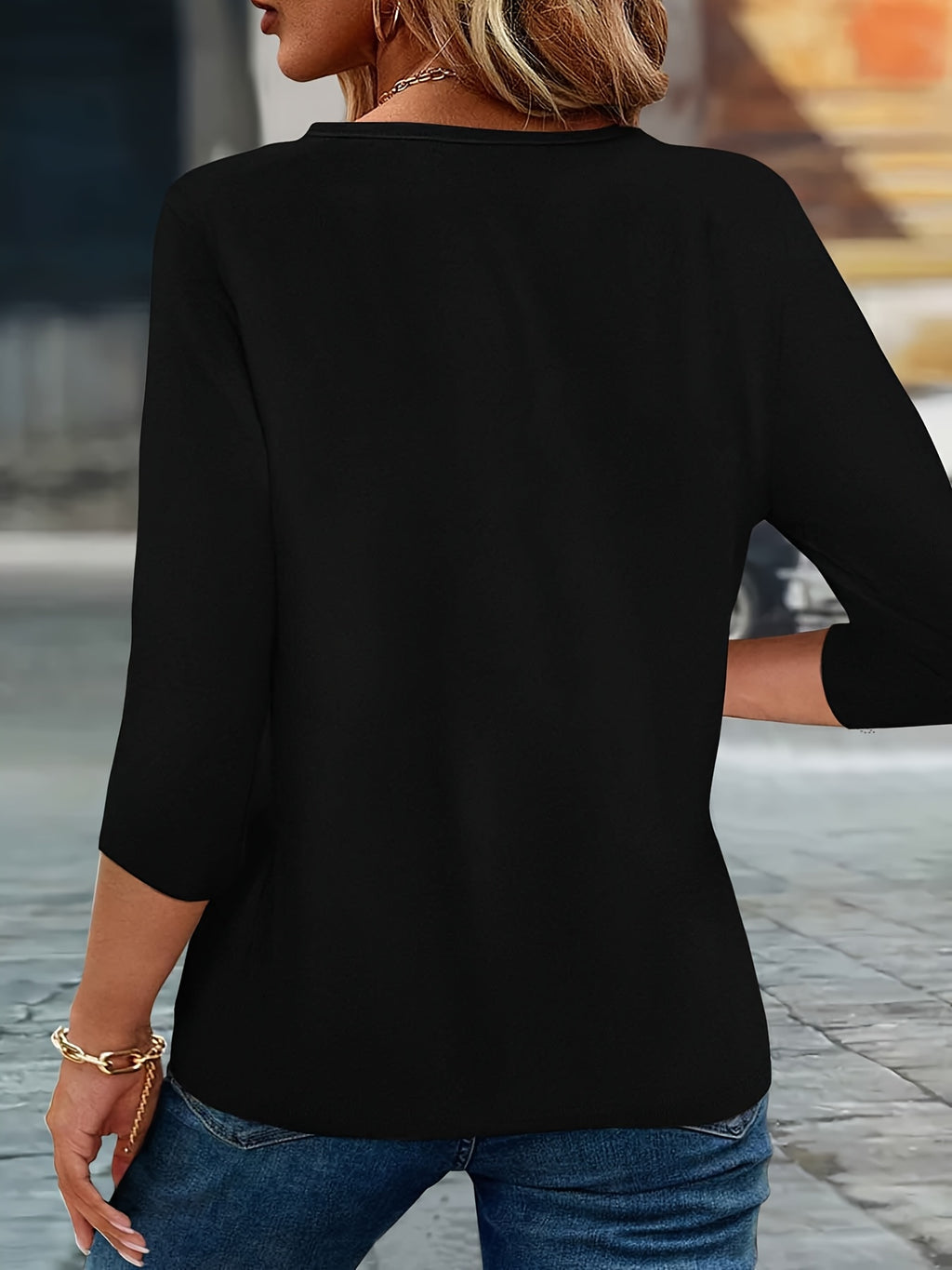 2025 New Style, Print Spring And Summer Fashion Easy Women'S Casual V-Neck Three-Quarter Sleeve T-Shirt 79-A41-544