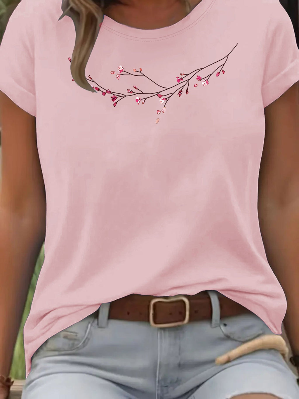 Floral Fashion Art Print Design T-Shirt, Short Sleeve Round Neck Casual Top for Summer Spring Women's Clothing Birthday Gift Friend Present Sister Presents