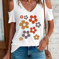 Women'S Fashion T-Shirt with a Printed Design And V-Neck, Stylish Off-Shoulder Short-Sleeve T-Shirt for Women