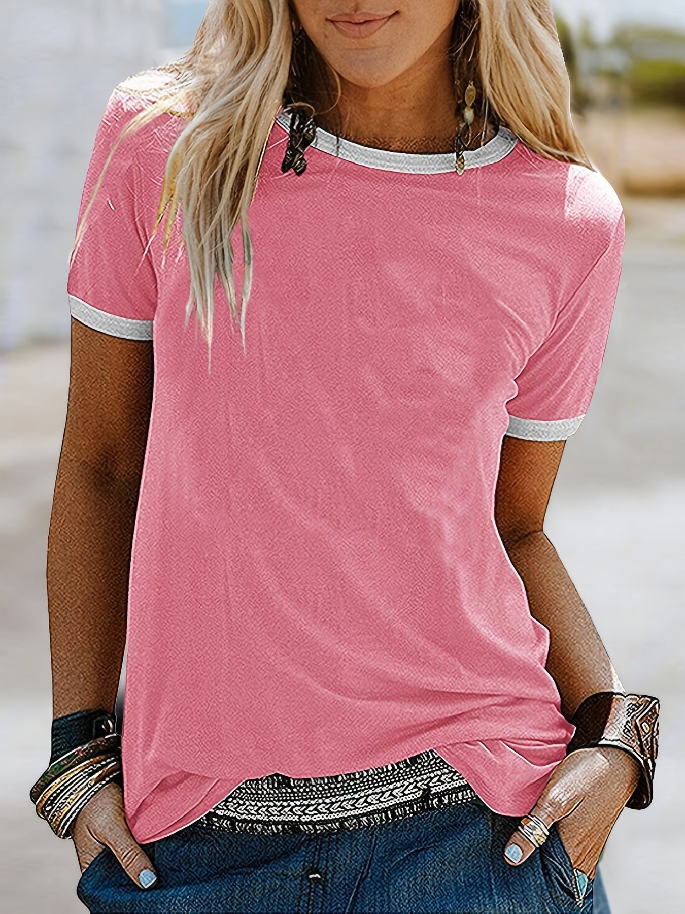Loose Crew Neck T-shirt, Casual Simple Short Sleeve Summer T-Shirts Tops, Women's Clothing