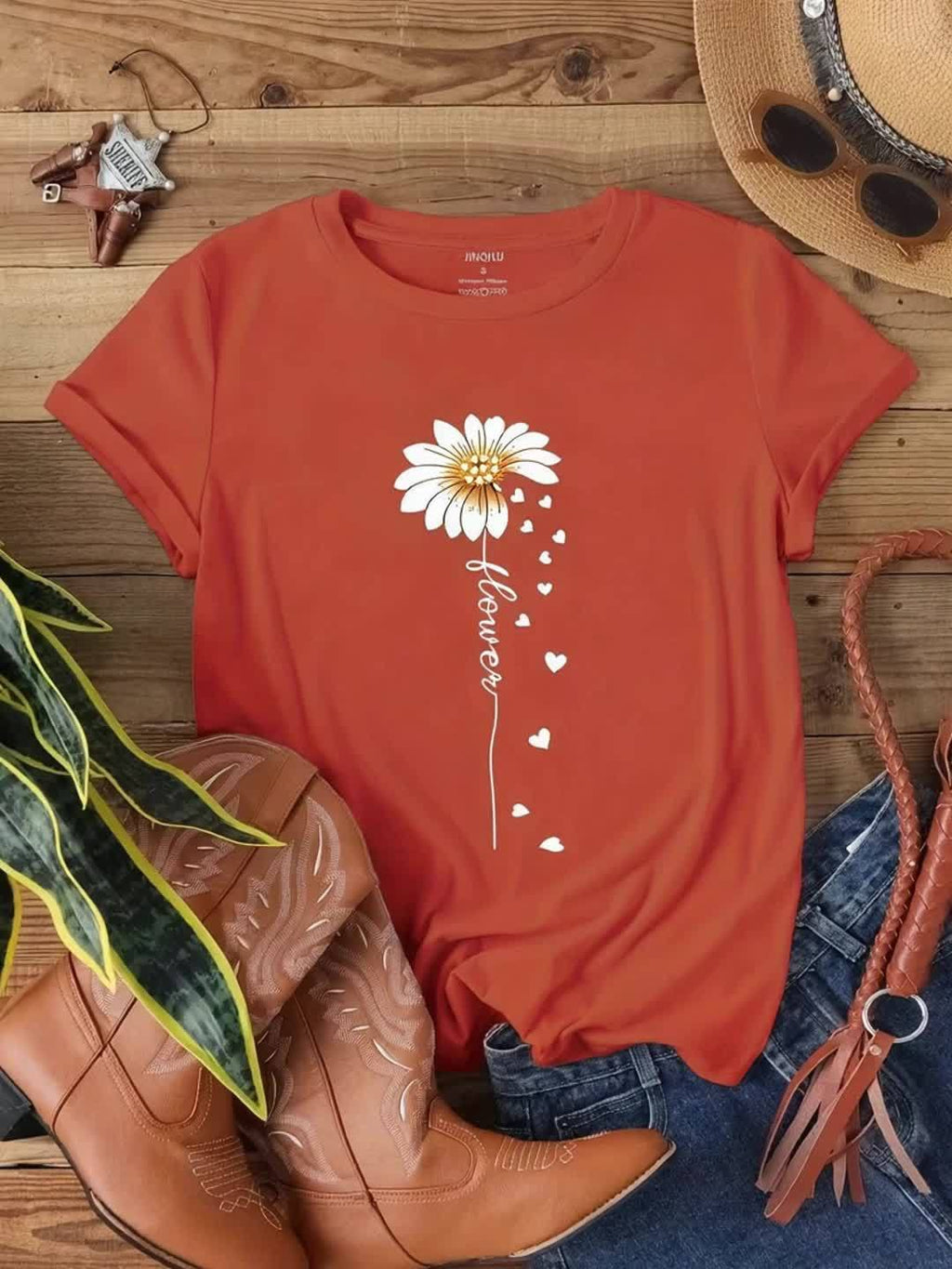 7040[2023 New Arrival Small Version Daisy Heart Print T-Shirt]