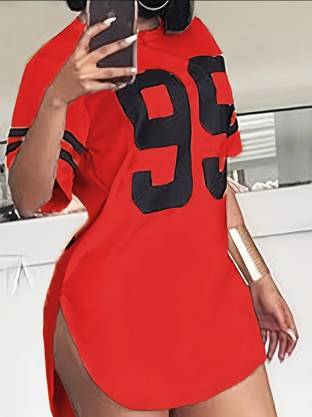 Summer New European and American Style Women's "99" Print Loose Fit Casual Short Sleeve T-Shirt Top