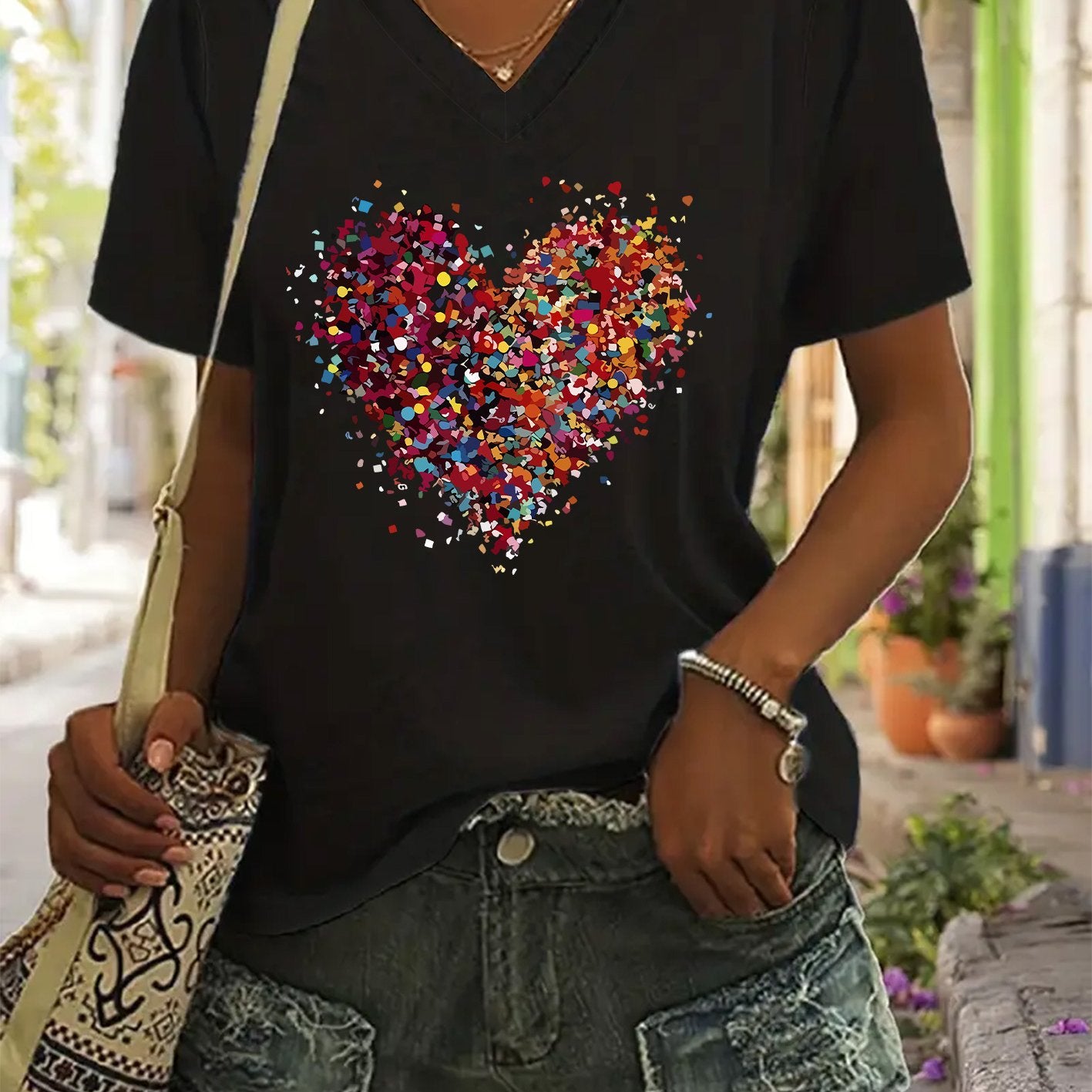 Women'S Fashion T-Shirt with a Love Printed Design, V-Neck Casual Short-Sleeve T-Shirt for Women