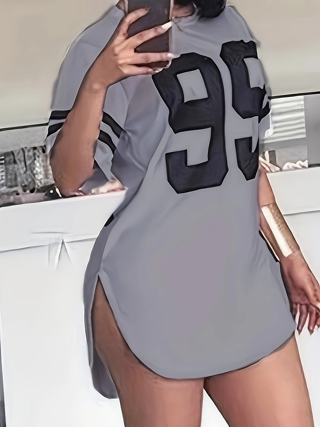 Summer New European and American Style Women's "99" Print Loose Fit Casual Short Sleeve T-Shirt Top