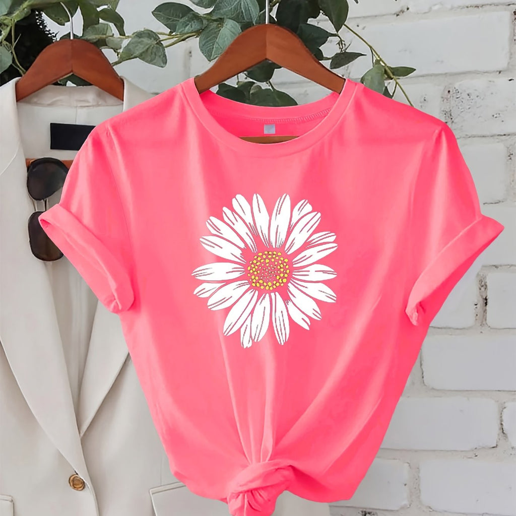 Women'S Casual Short-Sleeve T-Shirt with Floral Print - a Perfect Choice for Spring And Summer.