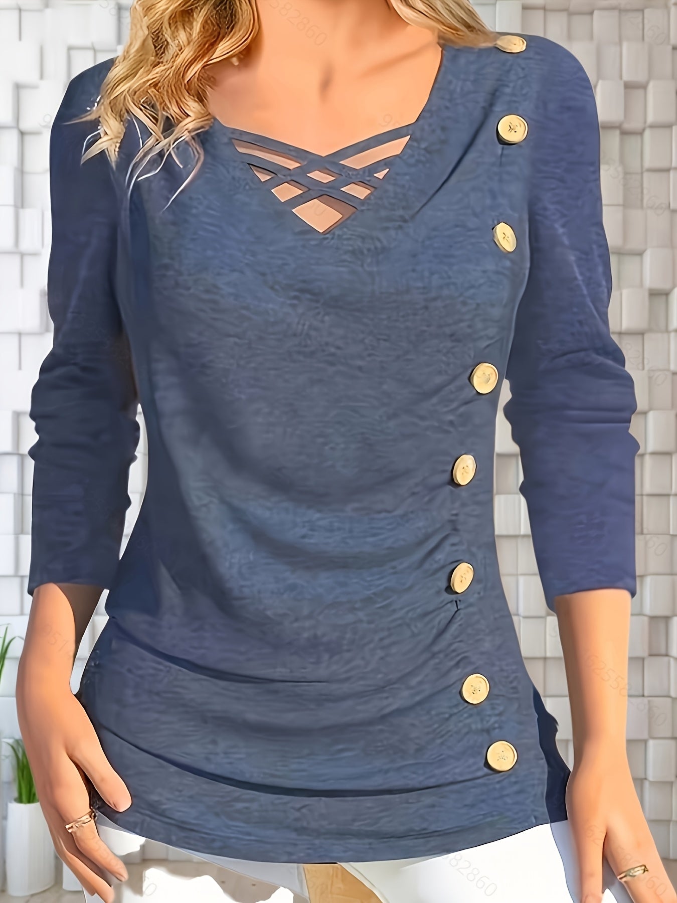 New Autumn And Winter Solid Color V-Neck Loose Elegant Long-Sleeve Top for Women