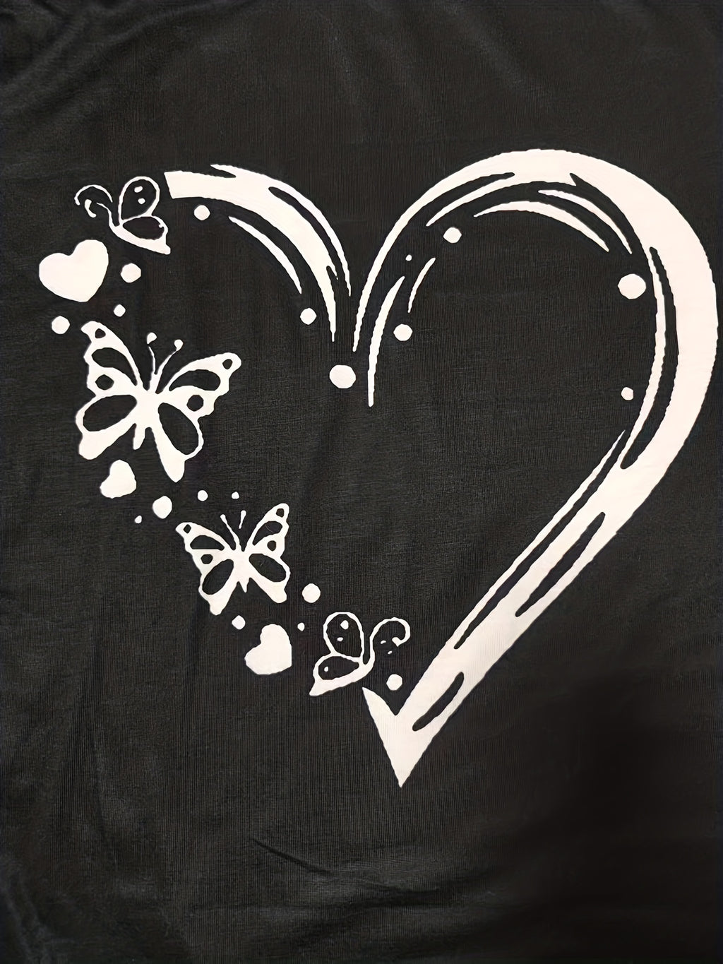 Heart & Butterfly Print Crew Neck T-Shirt, Casual Long Sleeve T-Shirt For Spring & Fall, Women's Clothing
