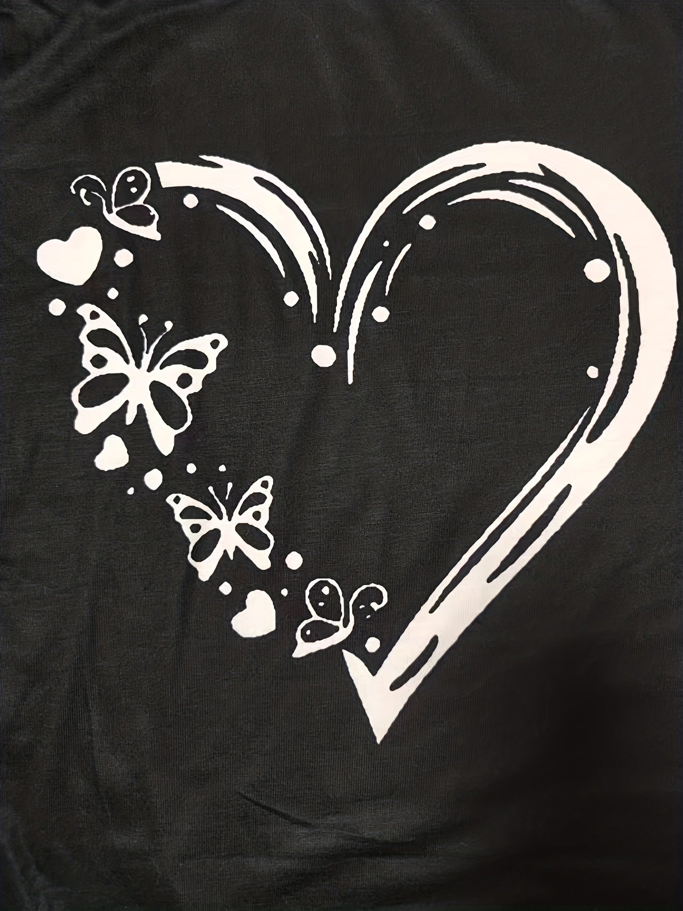 Heart & Butterfly Print Crew Neck T-Shirt, Casual Long Sleeve T-Shirt For Spring & Fall, Women's Clothing