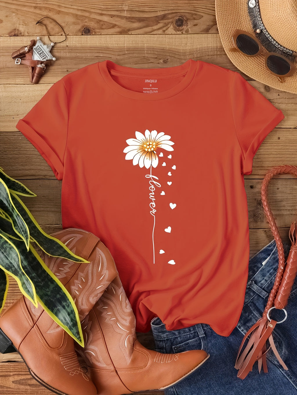 7040[2023 New Arrival Small Version Daisy Heart Print T-Shirt]