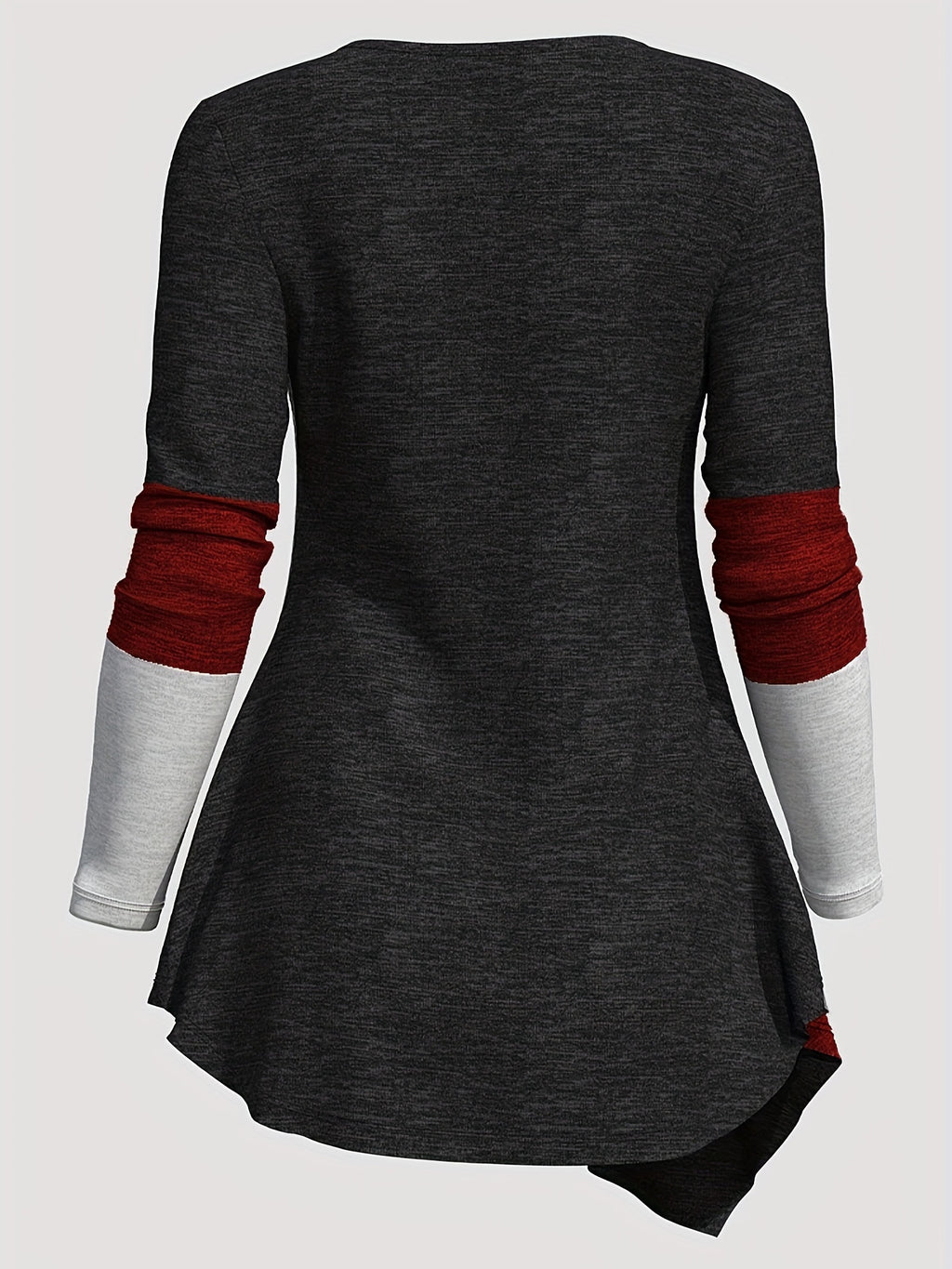 Women'S Long-Sleeve Top with a Collared Design, Featuring an Irregular Hem And Color Block Stitching